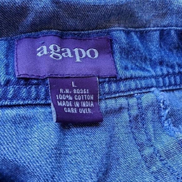 AGAPO Floral Embroidered 90s Cropped Vintage Denim Overalls Sz L Garden Blue - Picture 7 of 9